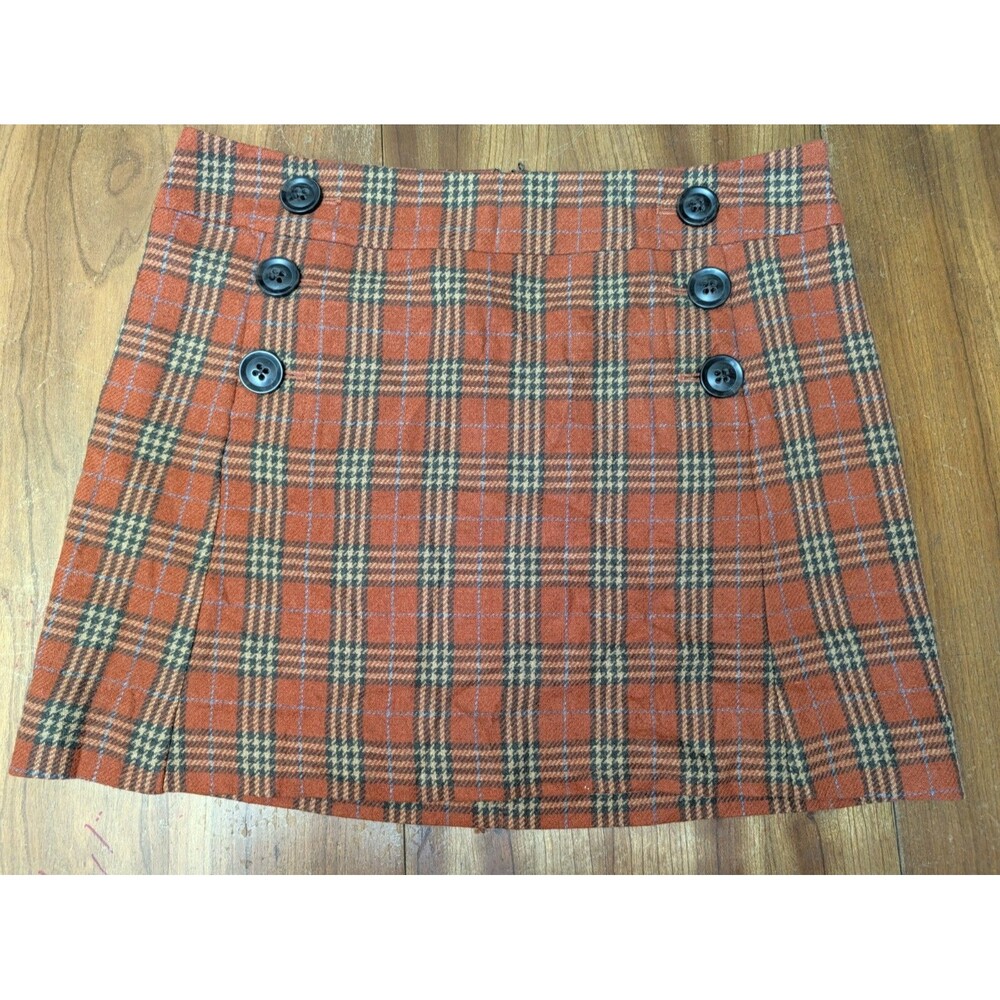 Vintage Y2K Gap Wool Plaid Mini Burnt Orange Academia Skirt 8 Heritage Tartan